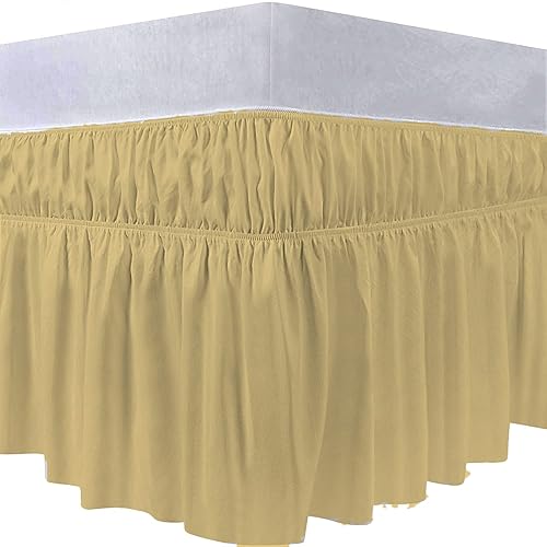 Miniatura 40 de Falda de cama con volantes envolvente con cinturón elástico ajustable, caída de 14 pulgadas, fácil de poner y quitar, mezcla de volantes de polvo