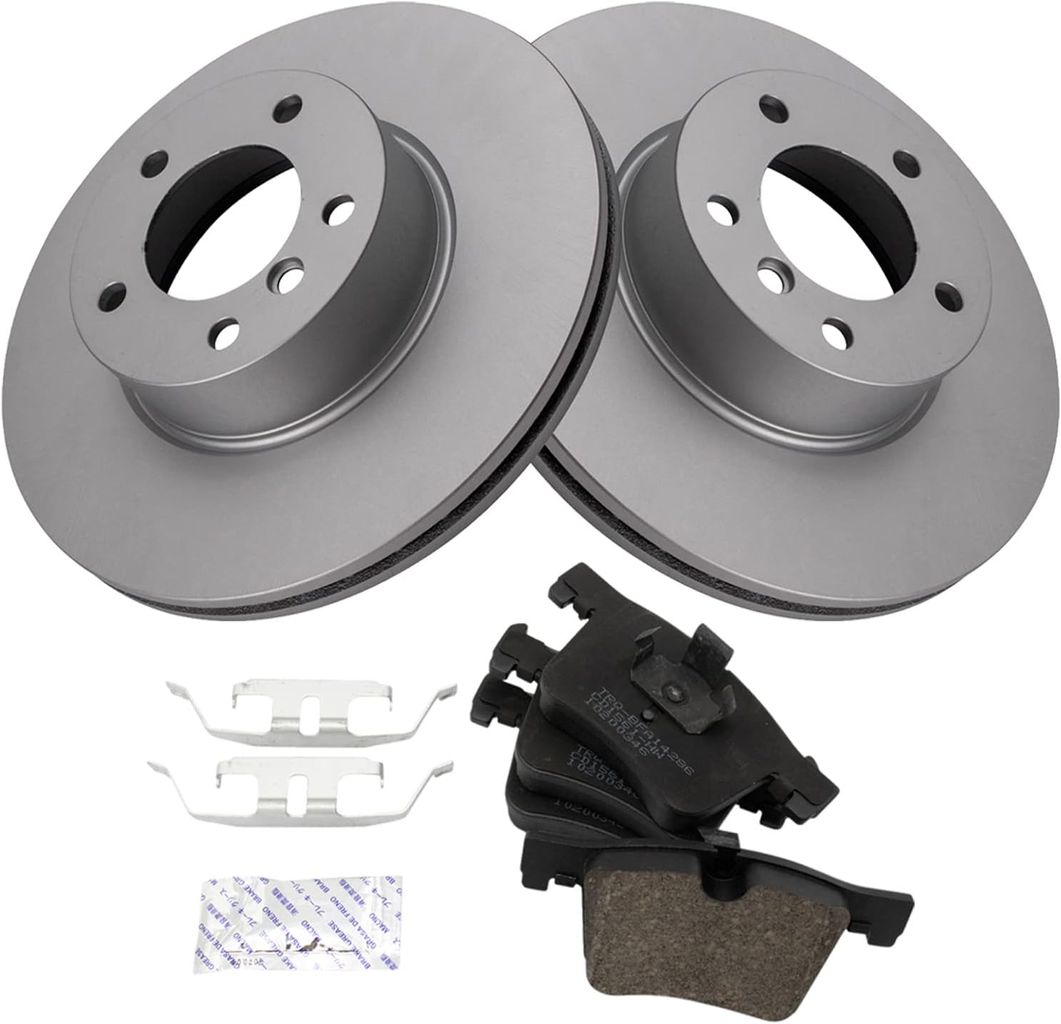 TRQ Front Ceramic Disc Brake Pad & Replacement Coated Rotor Kit Compatible with BMW