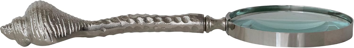 Creative Co-Op Cast Aluminum Magnifying Glass with Shell-Shaped Handle, Nickel Finish