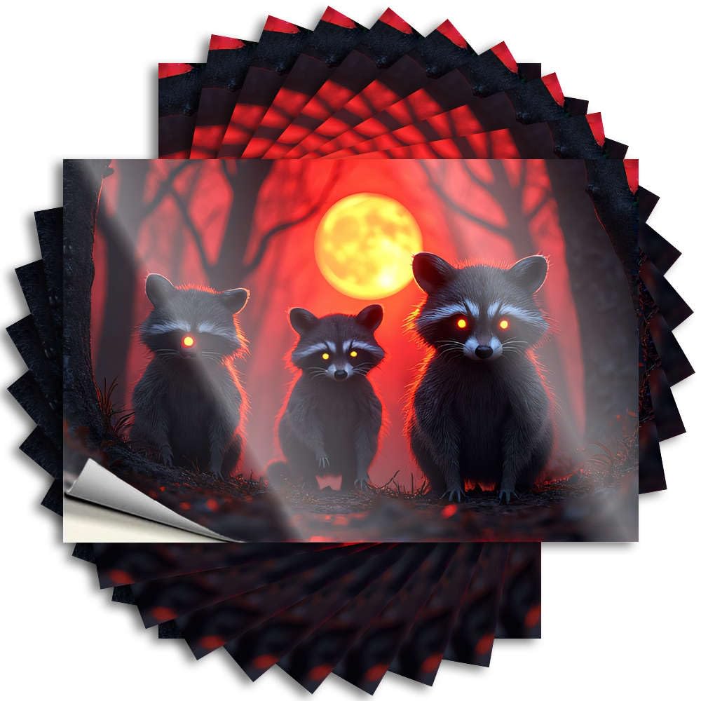 Fzfn Colour Outdoor Bar Decor Tattoos - Spring Ideas Cover Three Raccoons In A Spooky Forest With A Full Moon(8X12cm)