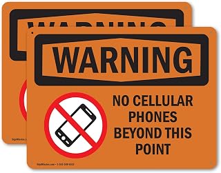 (2 Pack) No Cellular Phones Beyond This Point OSHA Warning Sign 10 Inch X 7 Inch Plastic Sign, Weather Resistant, UV Protected for Workplace, Business, and Construction Site, Made in the USA