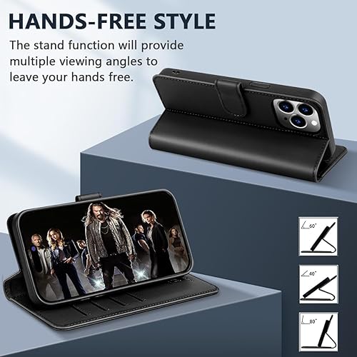 Miniatura 5 de Funda tipo cartera para iPhone 15 Pro Max  Funda magnética de piel sintética con bloqueo RFID, funda magnética con soporte para tarjetas, funda para