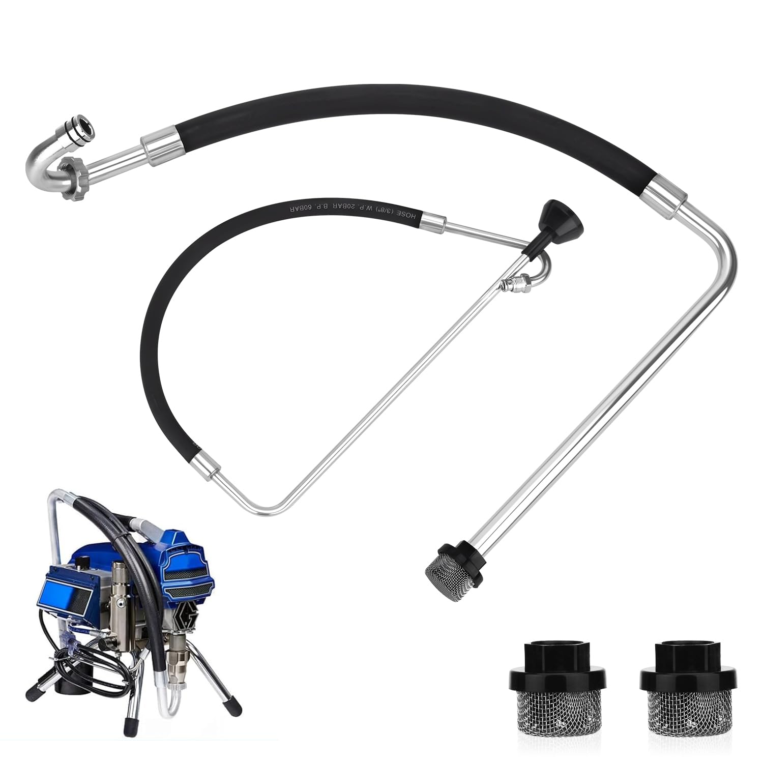 2025 New Stainless Steel Suction Hose And Reflux Line Sets, Airless Paint Sprayer Accessories, Compatible With Graco 395 490 495 595 And T300 500 Airless Spraying/Line Painting Machine