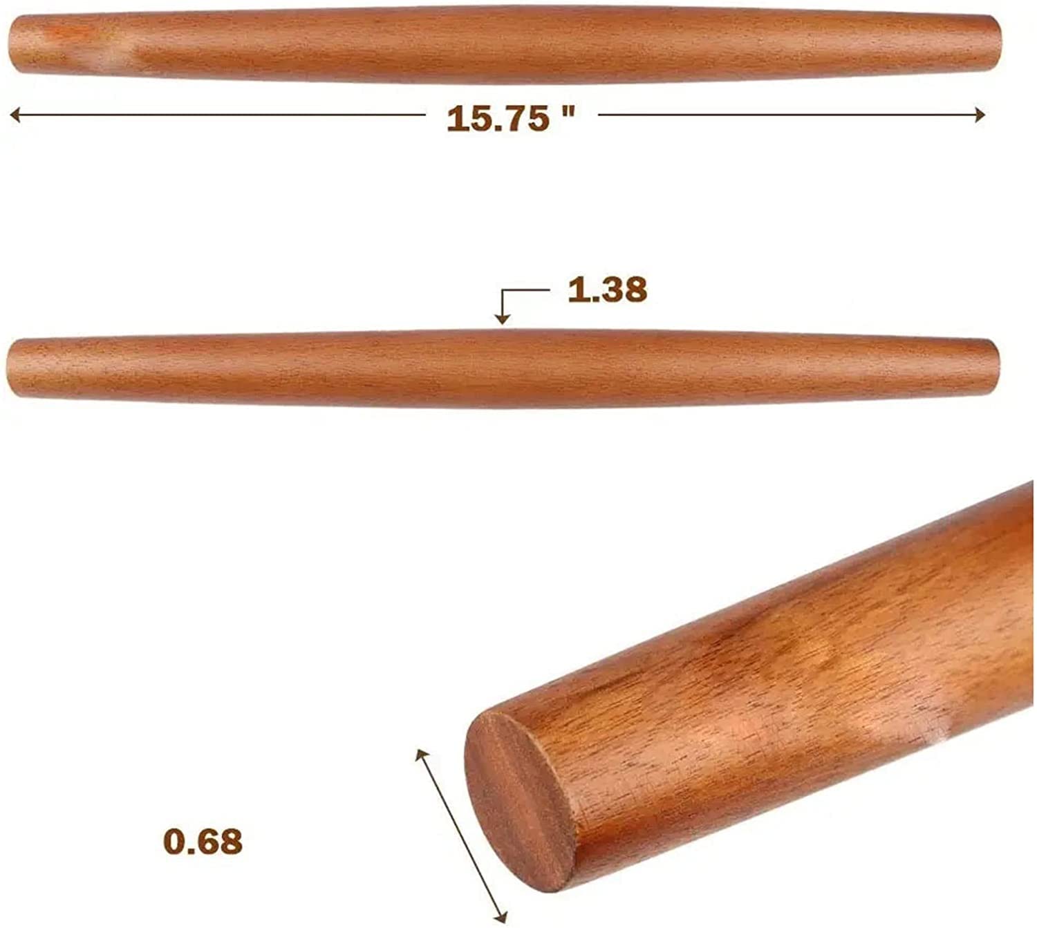 ACiyD Rodillo de amasar para Hornear Rodillo de amasar de Madera para Hornear, Rodillo de Masa de 15.75 Pulgadas por 1.38 Pulgadas para Pizza, Galletas, Pasador de Pastel
