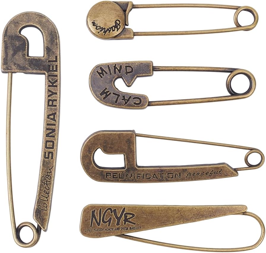 arricraft 5 Pcs Extra Large Safety Pins, 5 Styles Antique Bronze Heavy Duty Safety Pins Vintage Brooch Pin Sweater Shawl Clip Kilt Pin for Scarf Hat Sweater Skirt Shawl