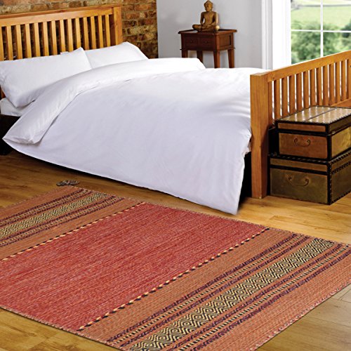 Tapis KILIM orange fait main en coton chenille style authentique