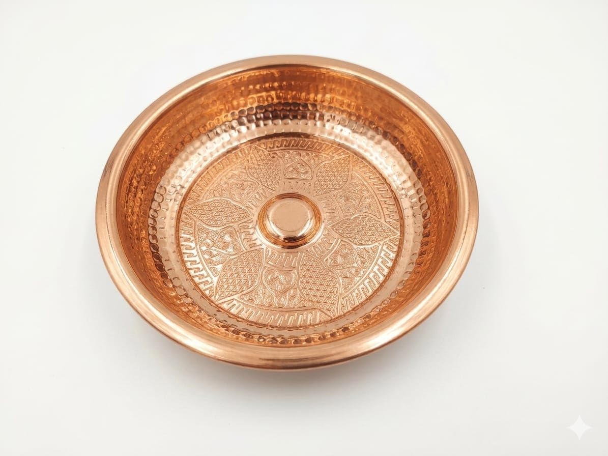 BAYKUL Turkish Hammam Copper Bath Bowl, Handcrafted Decorative Bowl, Traditional Handmade Construction, Diameter 8" Height 2.5"