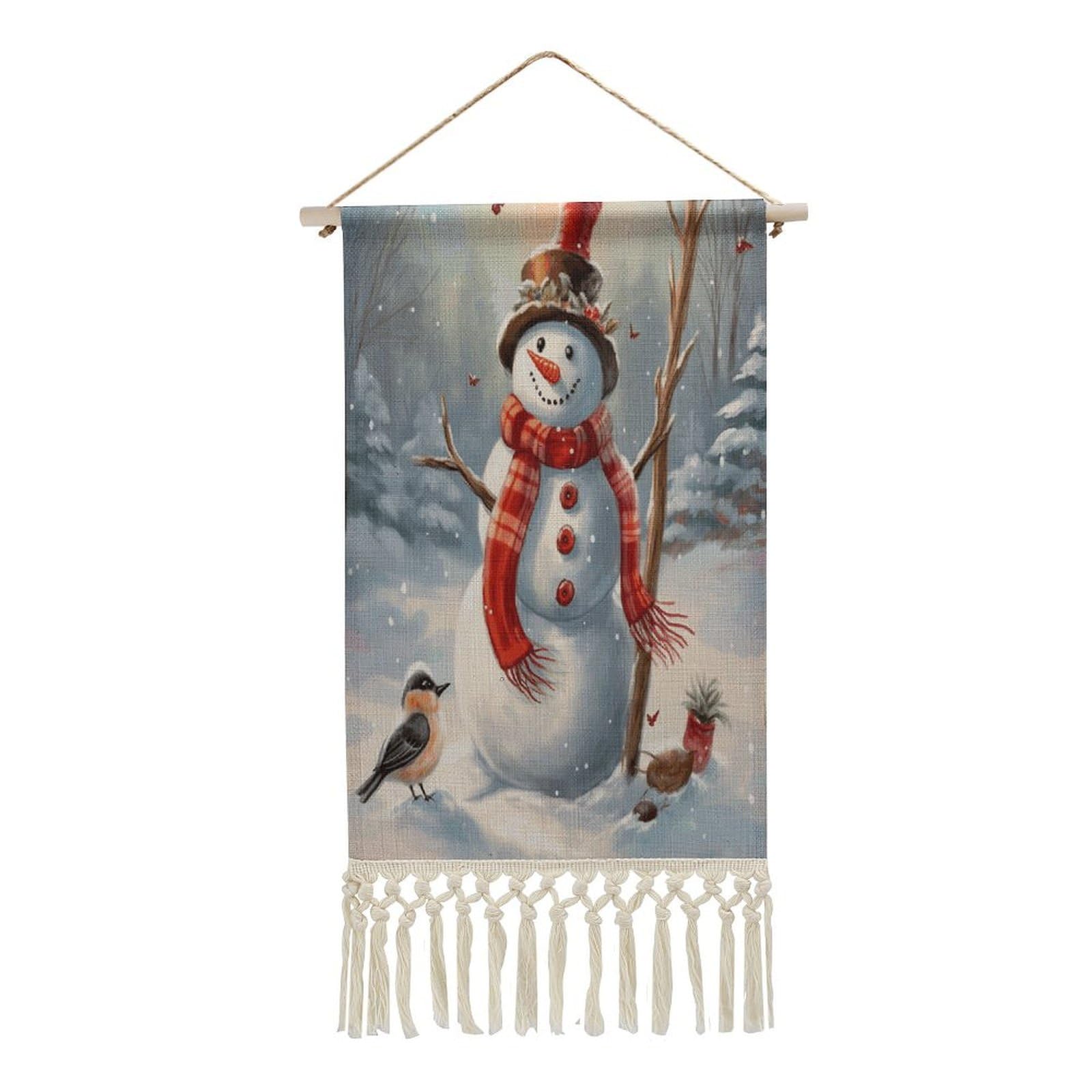 Adfgyerh Style Snowman Christmas Tapestry With Tassels Cotton And Linen Hanging Posters, Wall Art For Travel Gift, Wall Tapestry For Office Home Decor Bedroom Living Room Decor