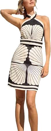 Amazon.com: Summer Mini Dress Sleeveless Print Backless Casual Party ...