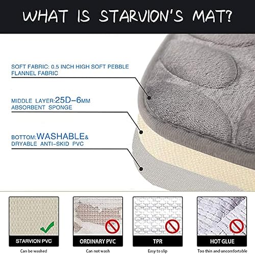 Miniatura 5 de Luxury Home Collection - Juego de 3 alfombras de baño suaves de espuma viscoelástica de color sólido en relieve de piedra antideslizante con