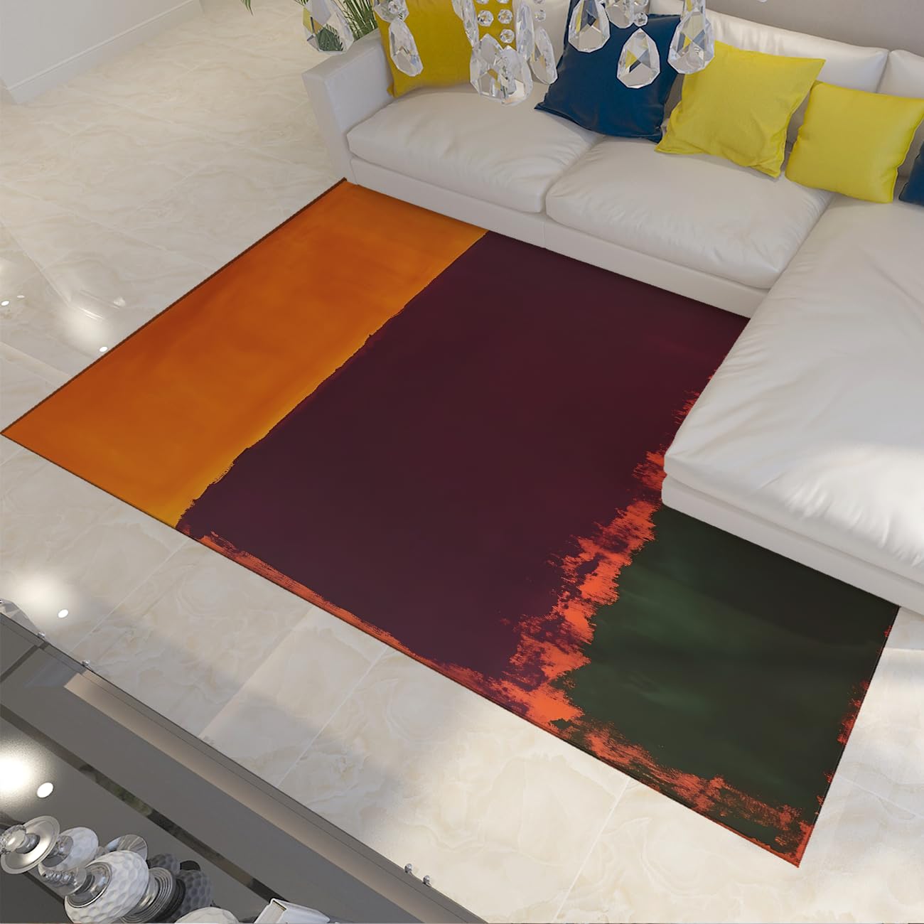 Tapis lavable à poil bas multicolore pour éliminer les taches tenaces du salon