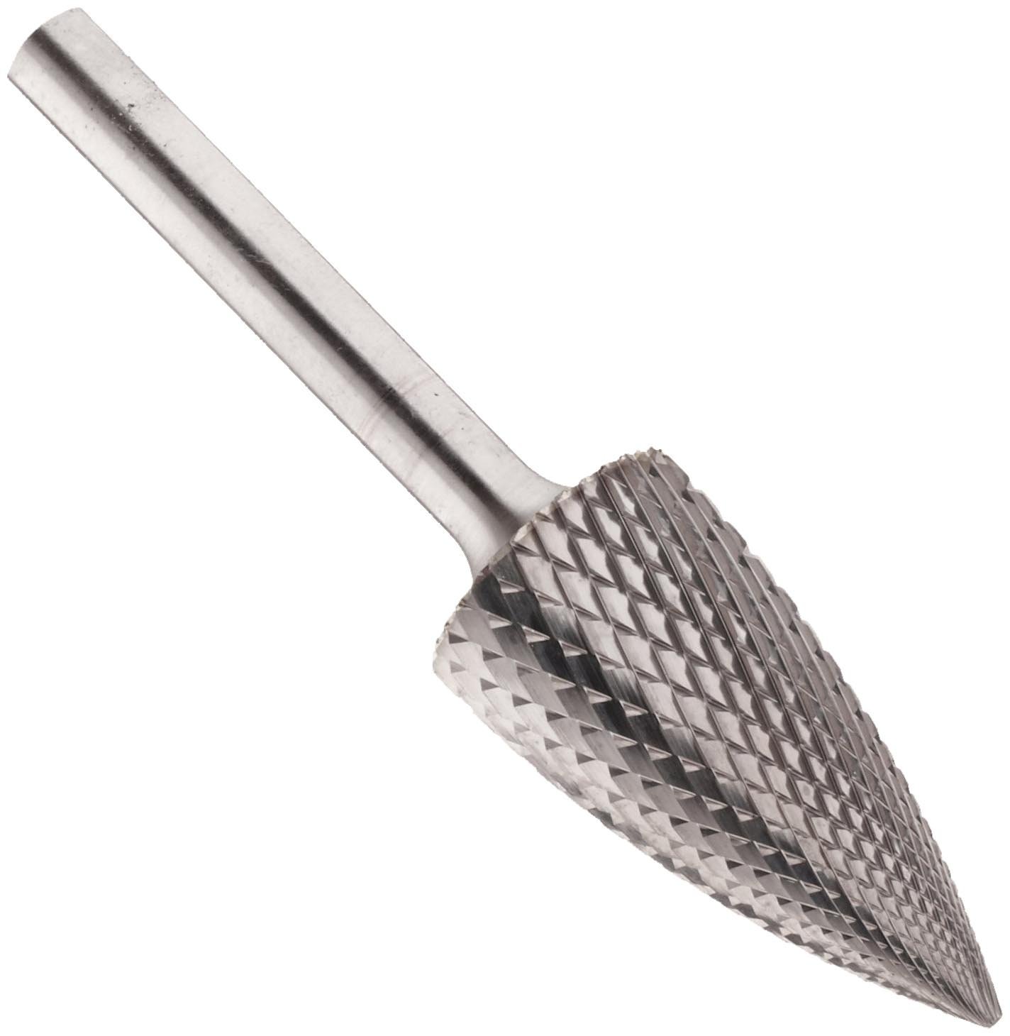 PFERD Tree Carbide Bur, Uncoated (Bright) Finish, Diamond Cut, Point End, 1/4