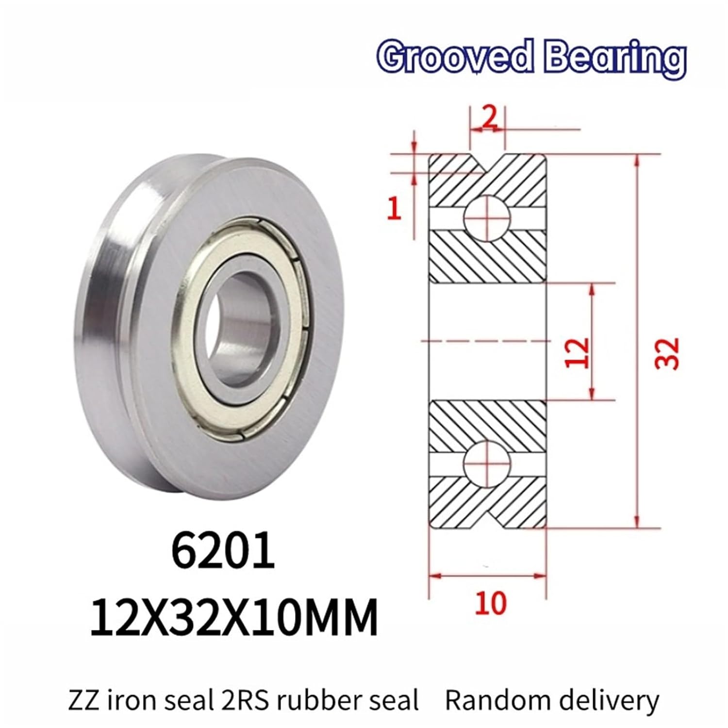 10PCS Straightening Mixed Wheel Over Line with Groove Bearing V 6201 12X32X10MM Pulley U Groove Type(V6201-2-1)