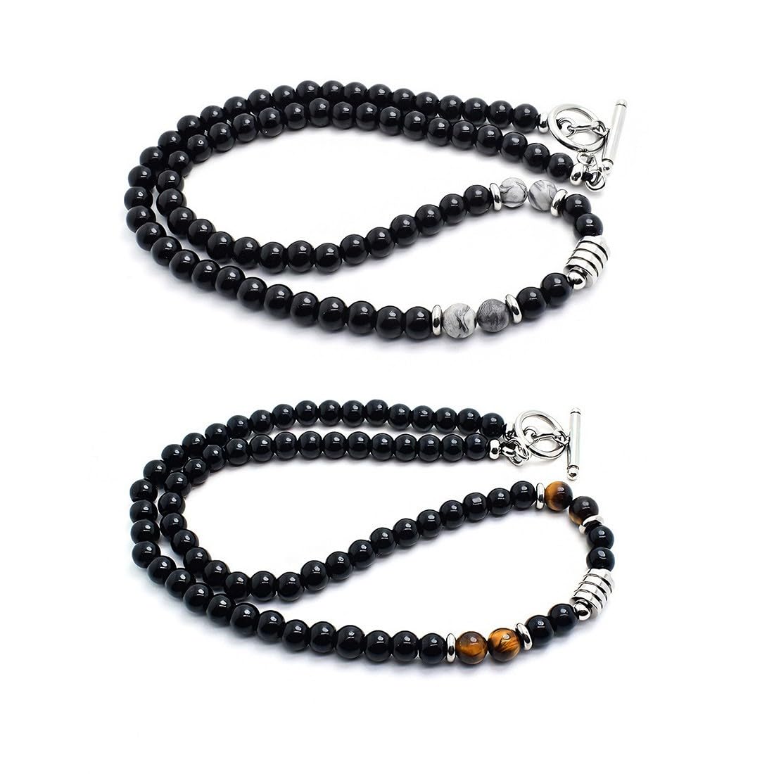 Set di 2 Collana uomo Collana con perle di ossidiana da uomo con Occhio di Tigre e Diaspro Collana da uomo in pietre naturali