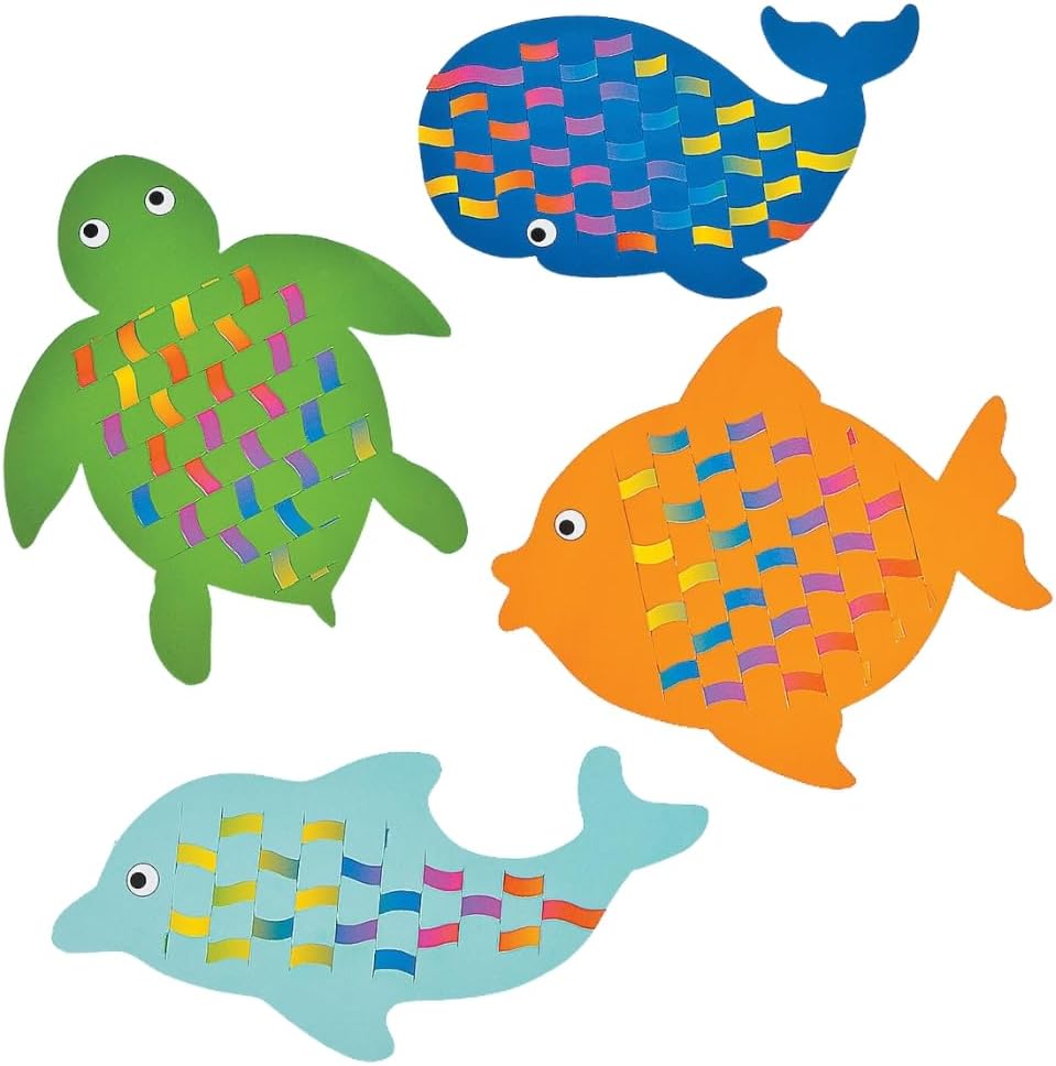 Fun Express Sea Life Weaving Mats- 12 Pc - VBS Vacation Bible School Supplies/Decor - Crafts for Kids and Fun Home Activities