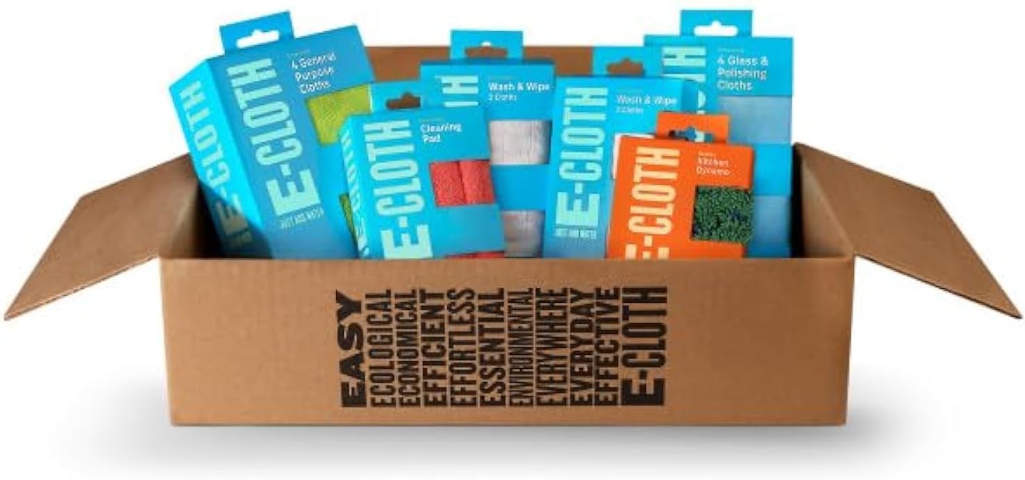 E-Cloth Reusable Paper Towels Microfiber Replacement Bundle – 4 General Purpose Cloths, 4 Glass & Polishing, 4 Wash & Wipe, Cleaning Pad, Kitchen Dynamo – Eco-Friendly, Streak-Free