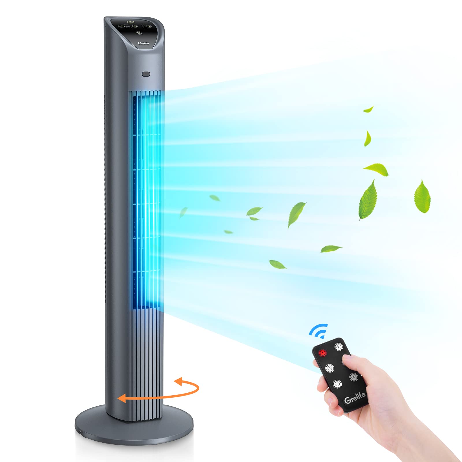 VCK Tower Fan, 80 Oscillating Fans with Remote, 36'' Quiet Cooling Fan,Adjustable 3 Speeds,4 Mode,12H Timer, LED Display with Auto Off,Standing Bladeless Floor Fan for Bedroom Home Office