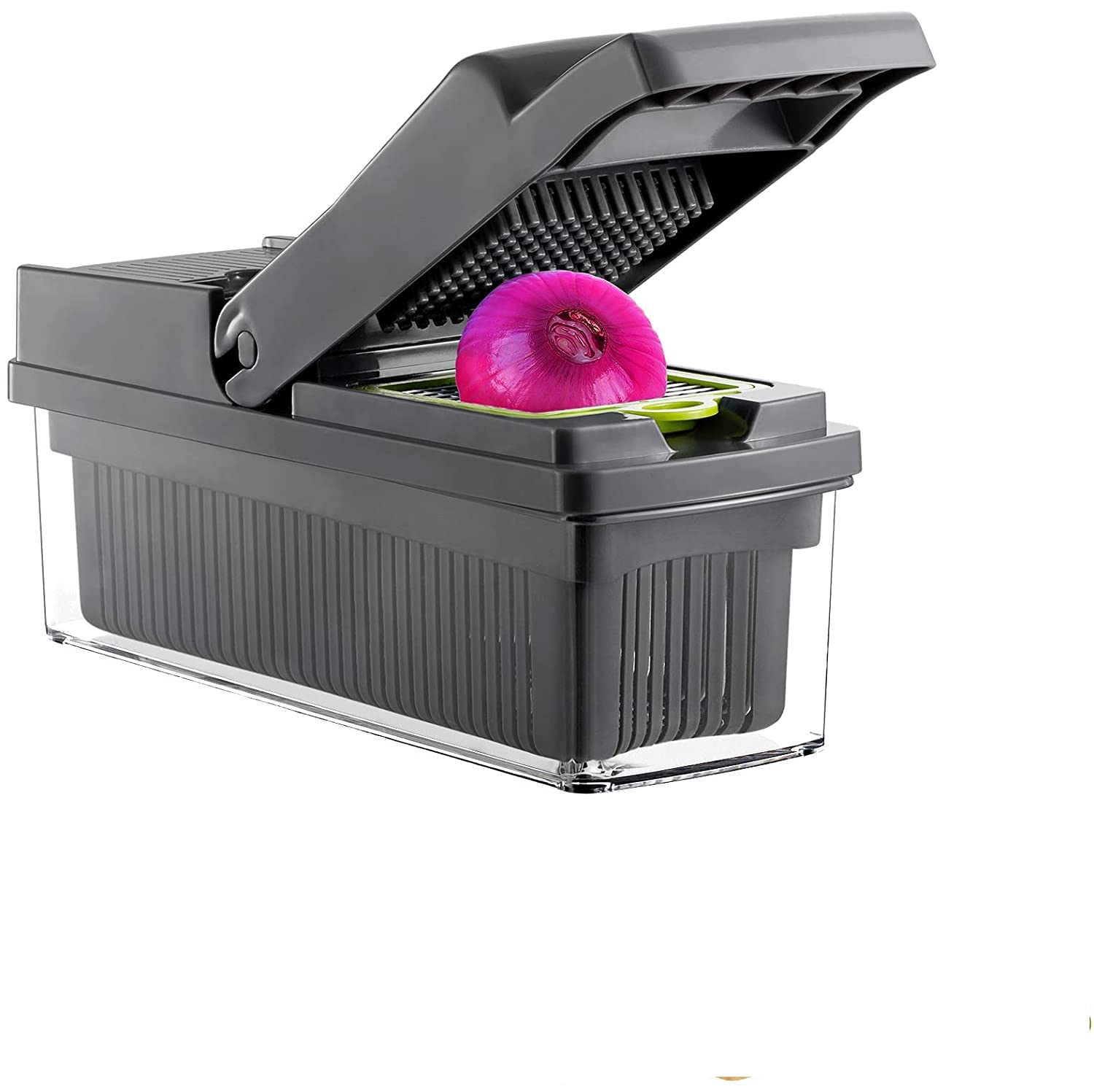 Stainless-Steel Vegetable Chopper l قطاعة خضروات l Mandoline Slicer with Colander Basket and Container Vegetable Chopper with 7 Interchangeable Blades l Durable Cutter Chopper Slicer and Grater