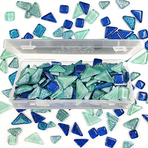 Mosaic Tiles For Crafts Blue Assorted Color Glass Glitter Mosaic Supplies Pieces Bulk Assorted Shape Triangle Diamond By Mosaic Joy (Blue, 11Oz) #TOP2
