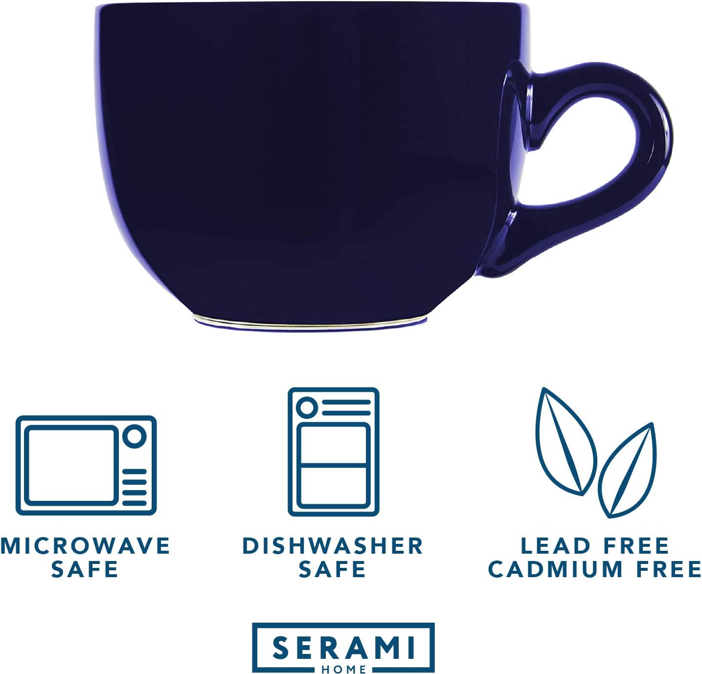Serami Oversized Ceramic Coffee Mug with Handle - Large 22 oz Coffee Cup, Perfect for Latte, Cappuccino, Soup, Cereal - Ideal for Everyday Use - Ceramic Bowl Set, Large Coffee Mug Set (Cobalt 4 Pack)