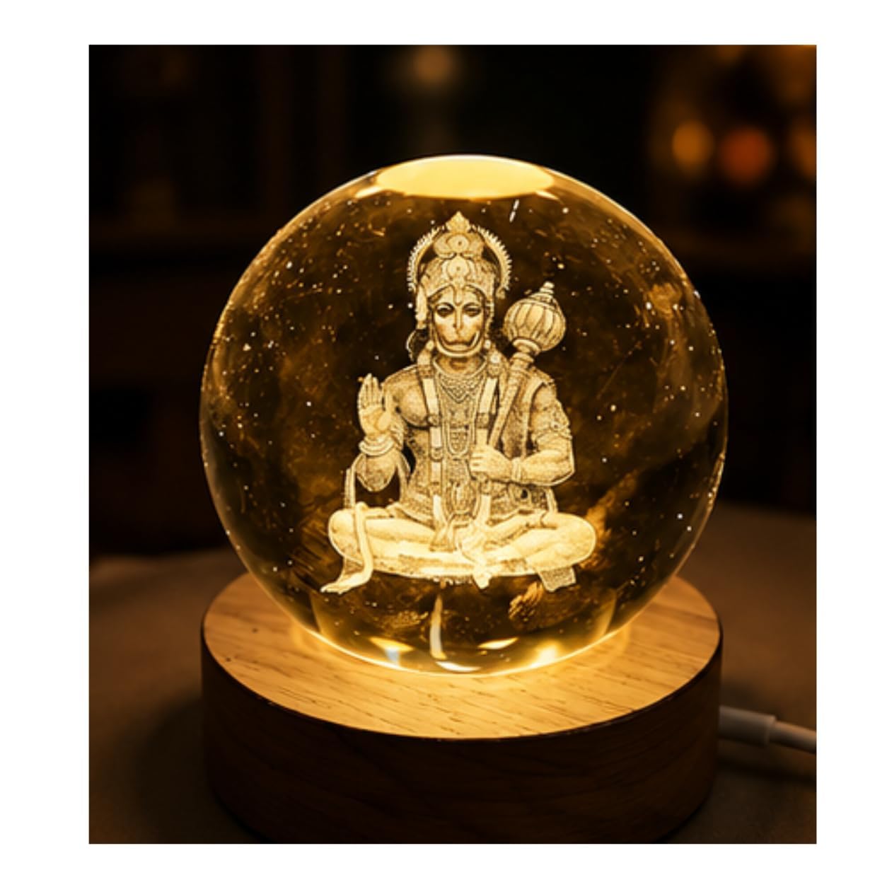 3D Hanuman Crystal Ball Night Lamp, Solar System Hanuman Crystal Ball Night Light, USB Table Colorful Led Wooden Crystel Ball for Home, Office, Birthday Gift-image-48