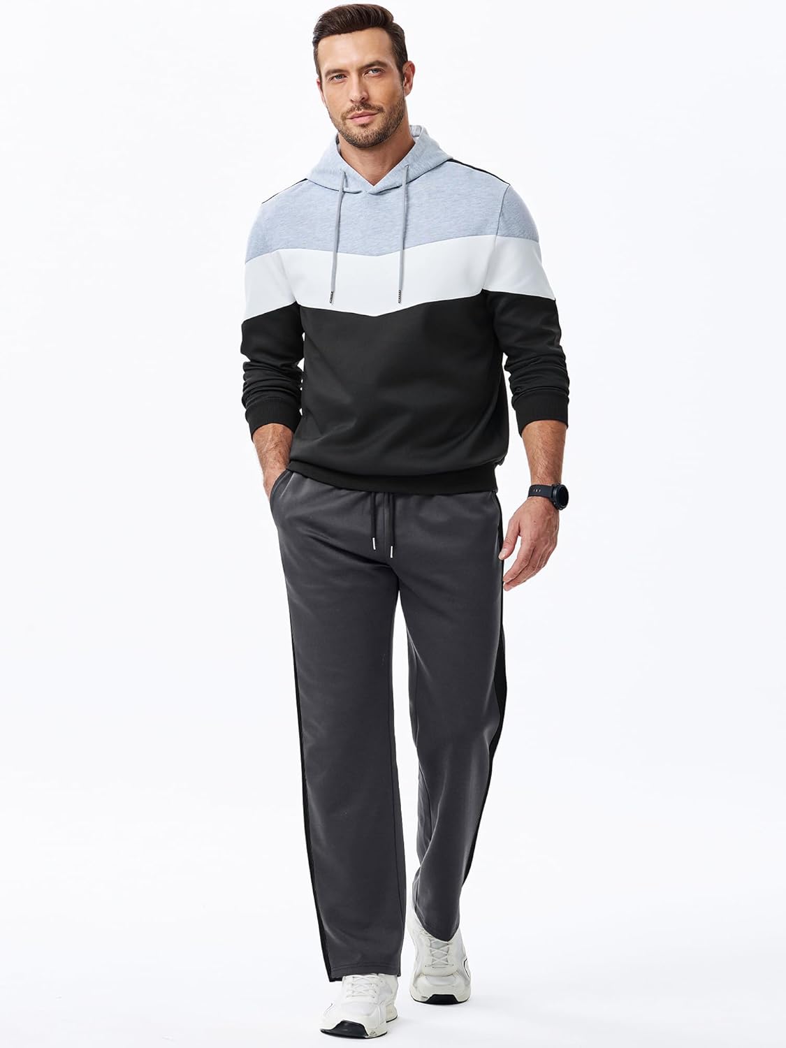 JMIERR Men's Sweatpants Wide Leg Color Block Stripes Tapered Trousers Drawstring Waist Casual Stretch Track Pants - Image 4