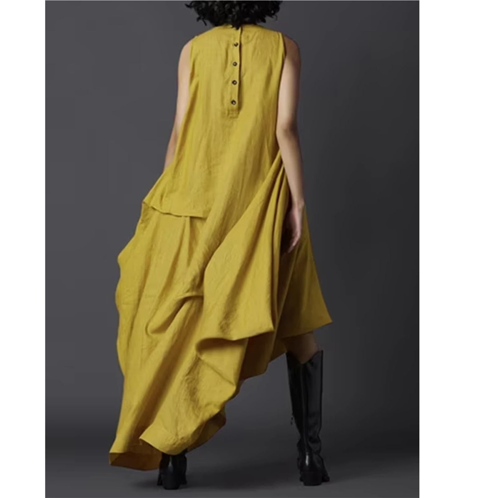 Vestido Sin Mangas Vestido de Verano con Bolsillos for Mujer, Cuello Redondo botón en la Espalda, Irregular, Largo, Elegante e Informal, Suelto, sin Mangas para la Mujer