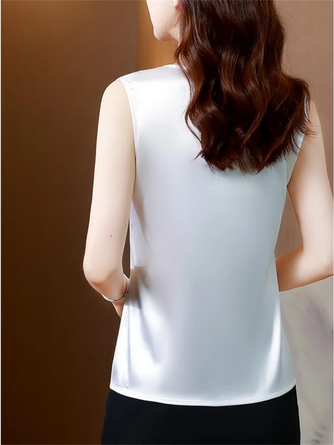 Camicette di seta senza maniche estate donna top tinta unita gilet allentato raso