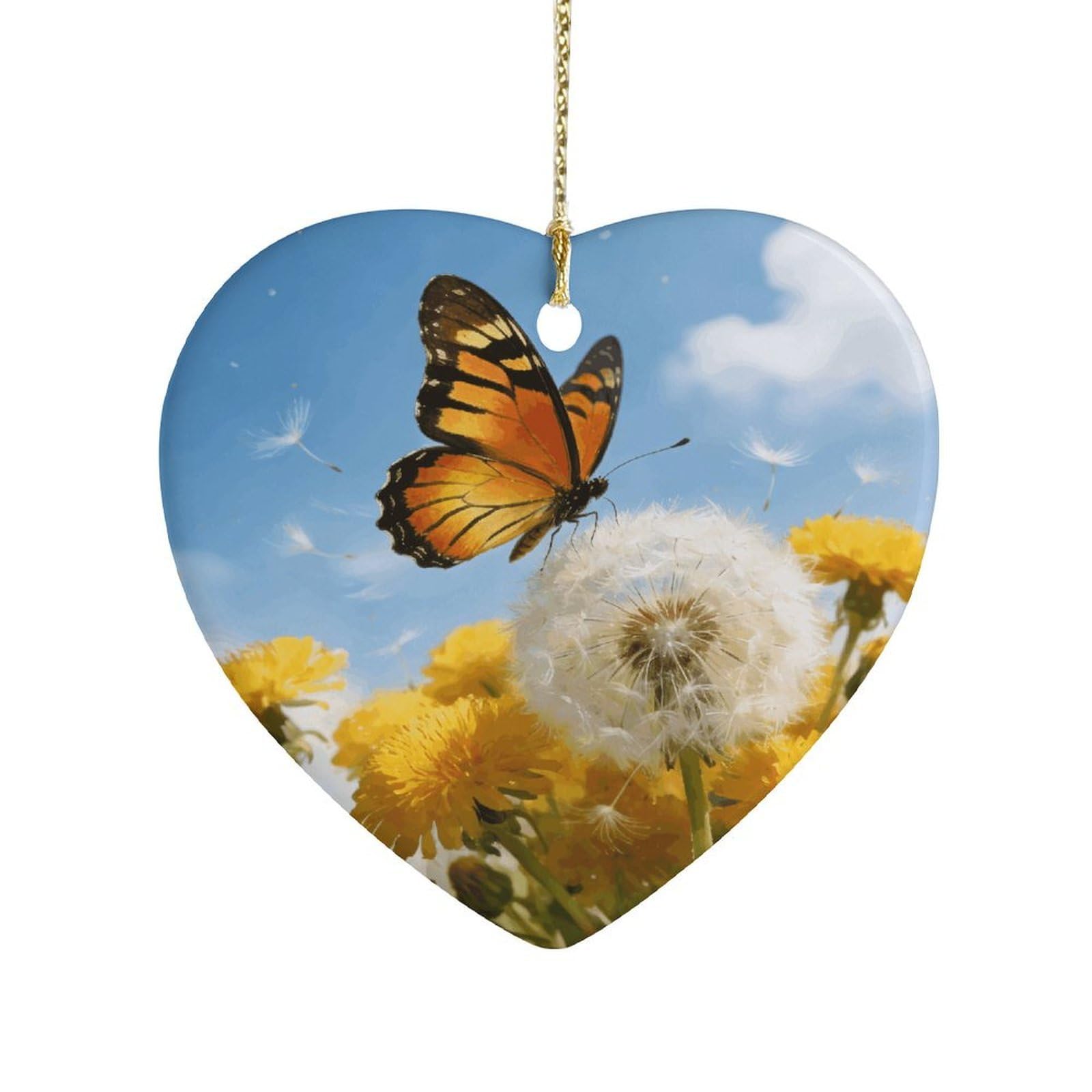Khauerbc Style Golden Whispersheart Shaped Ceramic Ornament With String,Ceramic Ornament,Two-Sided Printed For Christmas Tree And Holiday Decoration