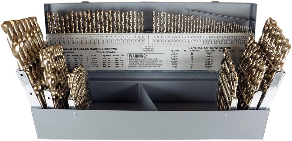 Chicago-Latrobe 550 115 Piece Heavy-Duty Cobalt Steel Jobber Length Drill Bit Set, Gold Oxide Finish, Round Shank, Spiral Flute, 135 Degree Point Angle
