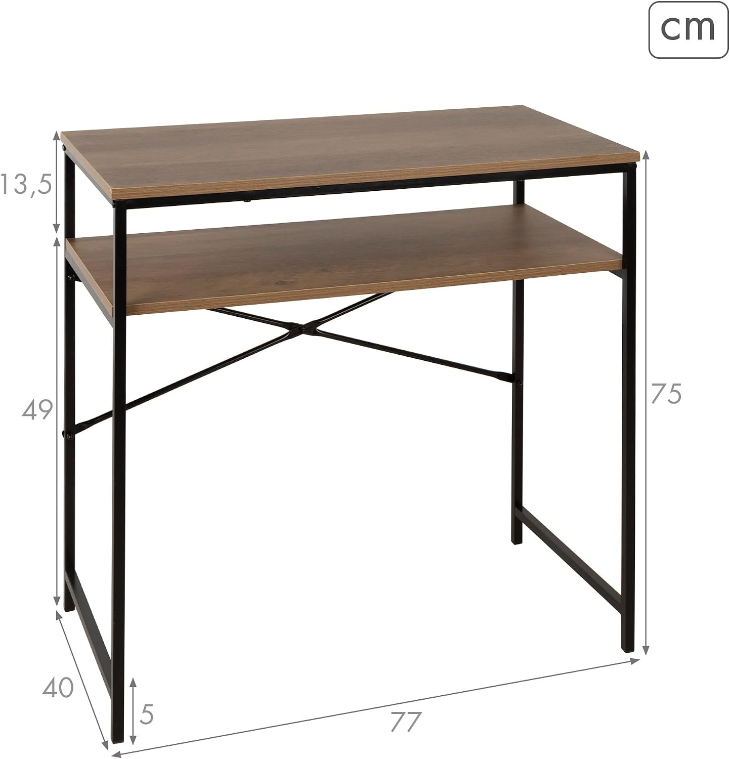 AKTIVE MAX Home Rectangular Desk Table, 77 x 40 x 75 cm, Maximum Supported Weight 26 kg, Wood Table, Black Steel Frame, Office and Study, Industrial Style, Computer Tables, (18442)