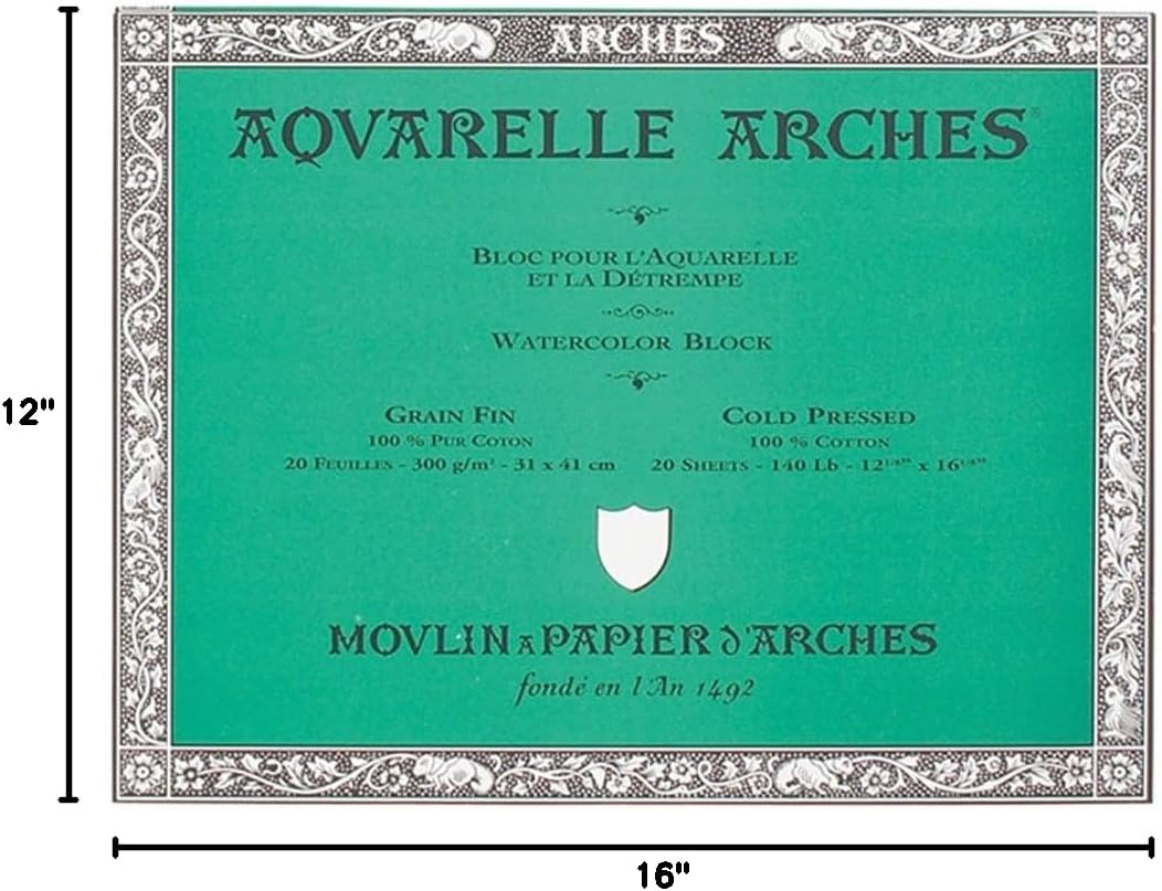 Arches 200177170 Watercolor Block Cold Press, 12X16-Inch, 20 Sheets