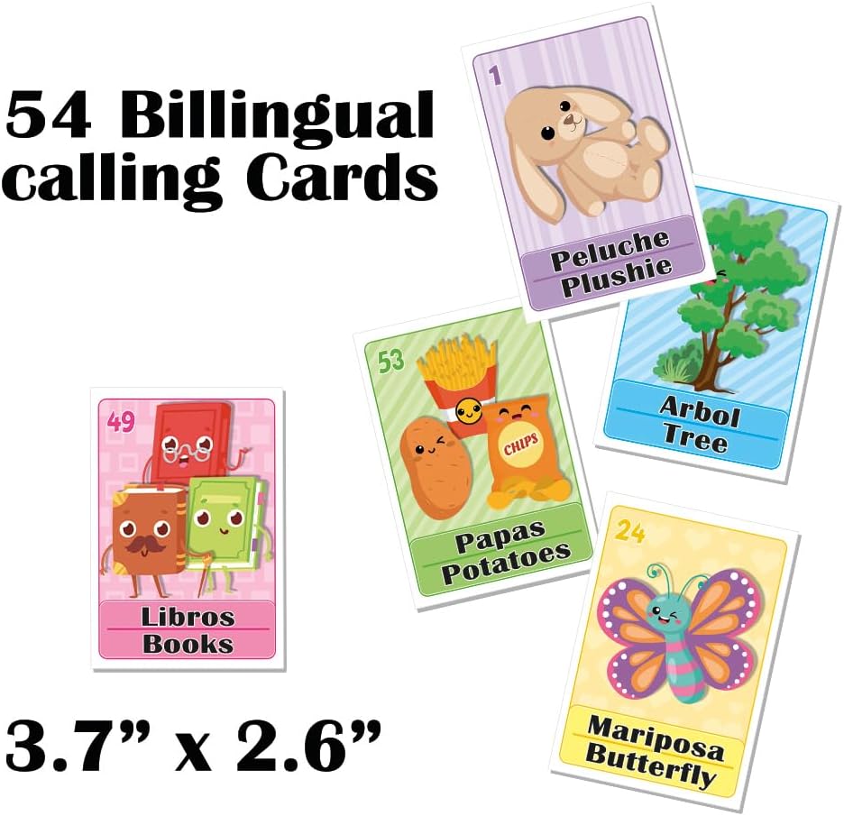 More Fiesta Bilingual Bingo Game Set in English and Spanish, Mexican Bingo for 10 Players - 10 Boards, Full Deck of Cards and Chips