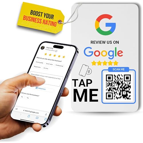 Google Review Tap Sticker with Smart Tap NFC & QR Code for Instant Reviews- Compatible with iPhone and Android - Boost Business Reviews Quickly - Powered by Upgraving (1 Sticker)