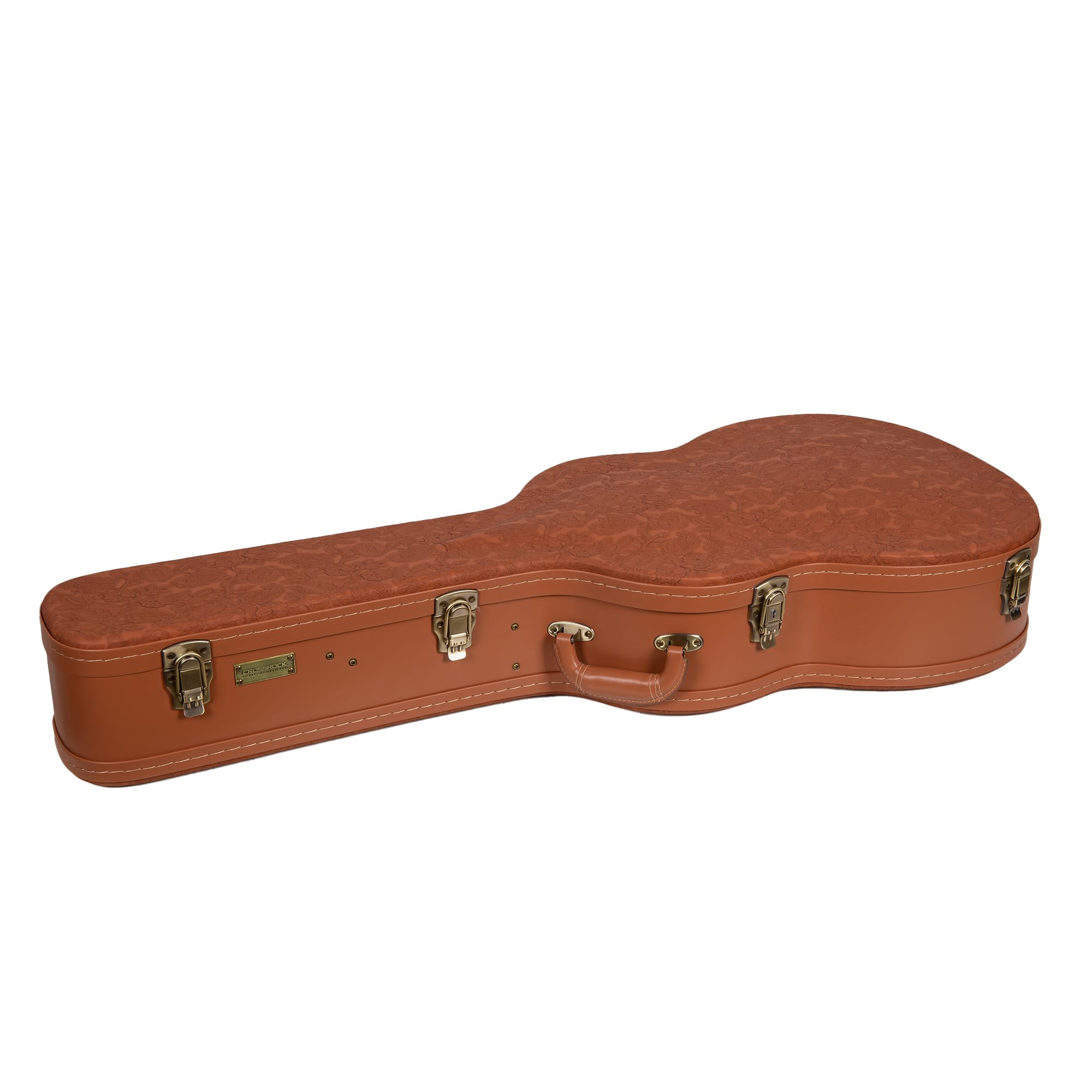 Crossrock Custodia in legno per chitarra classica 4/4 | Finitura scolpita Red Wood, interno peluche avorio, serratura – Premium Wooden Hardshell Relief Series
