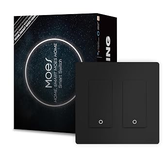 MOES 2nd Generation WiFi Smart Light Switch, Wall Switch 2.4GHz, Neutral Wire Required, Smart Life APP Remote Control, Compatible with Alexa, No Hub Required, Black 2 Gang