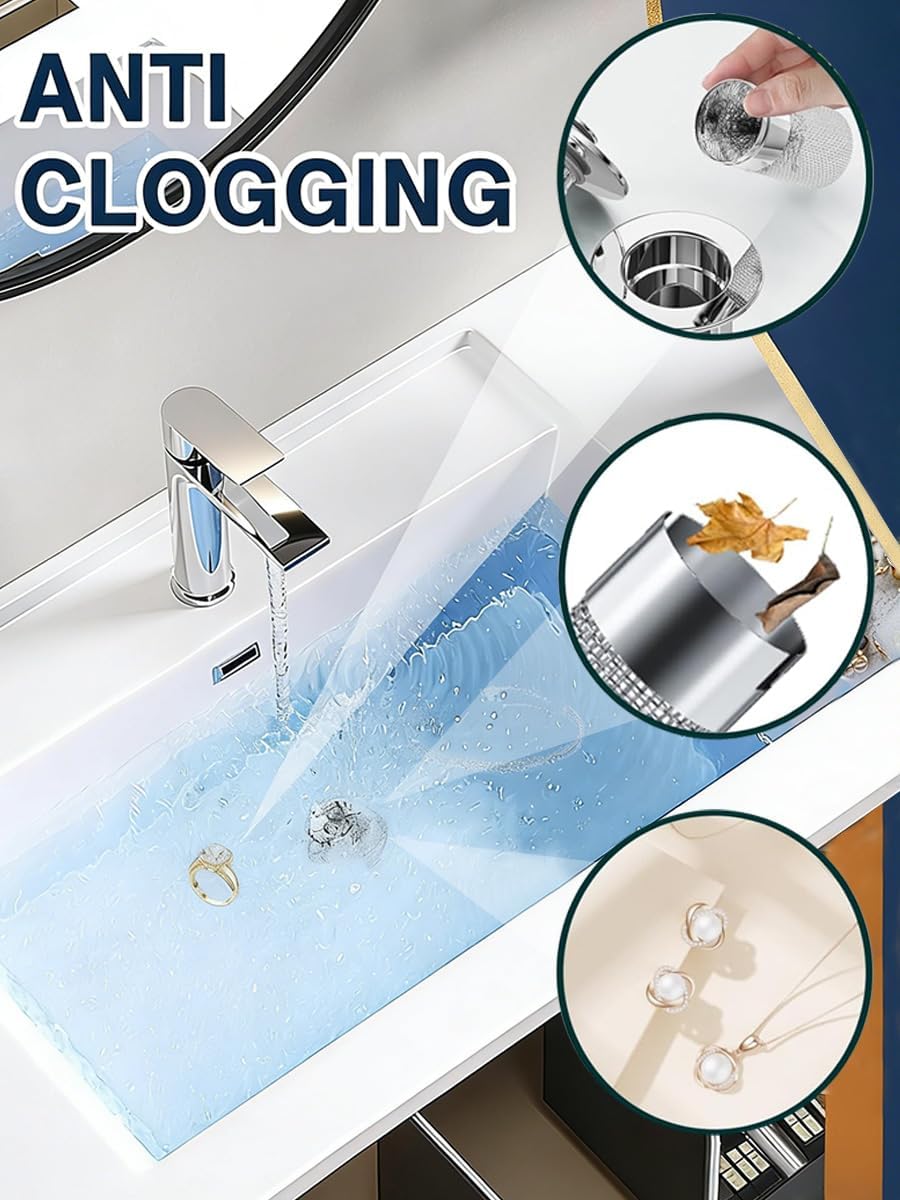 2 Pack Bathroom Sink Stopper, Pop-Up Drain Strainer with Removable Stainless Steel Hair Catcher Basket, Universal Fit for Sinks, Bathtubs, Showers & Floor Drains, Silver