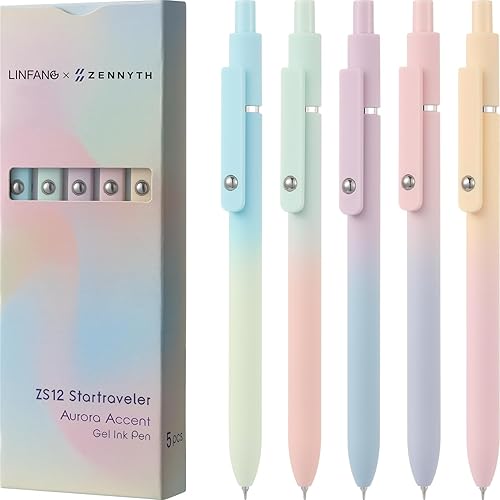 LINFANC Bonitos bolígrafos de gel, 5 bolígrafos de tinta negra de punta media de 0.028 in para diario y suministros escolares
