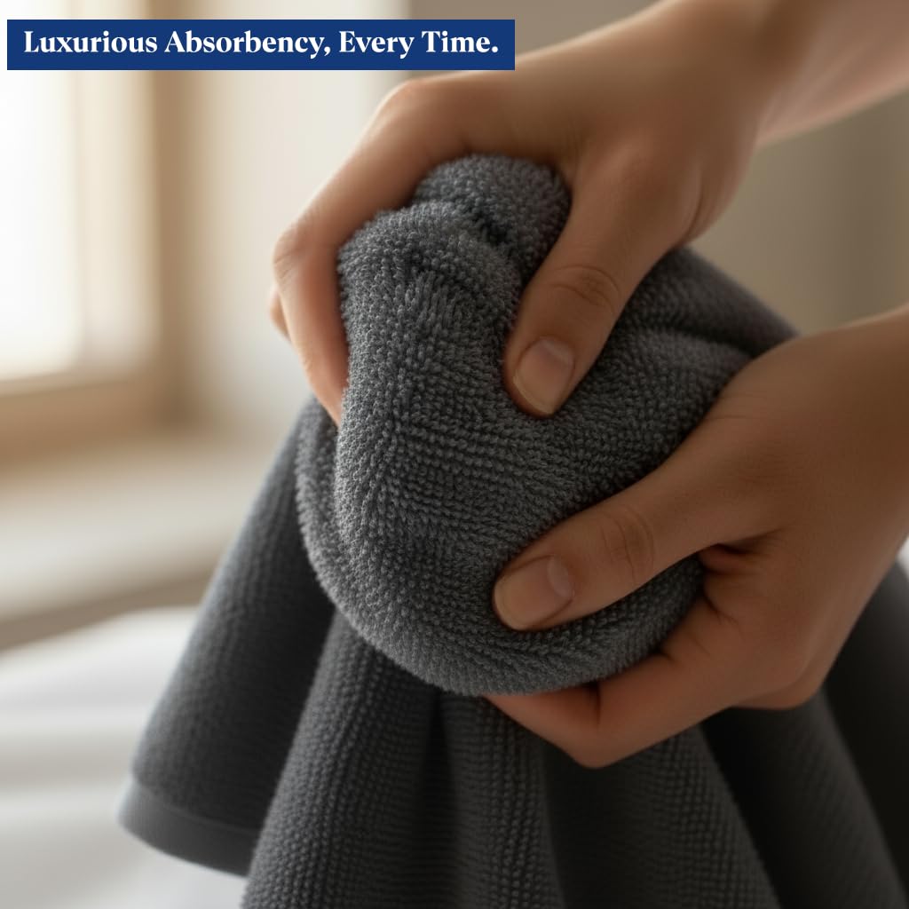 SKY BEDDINGS Premium 4-Piece Bath Towel Set - 600 GSM 100% Cotton, Soft, Lightweight & Highly Absorbent Towels for Bathroom, Perfect for Daily Uses - 27 x 54 Inches - Dark Grey 3