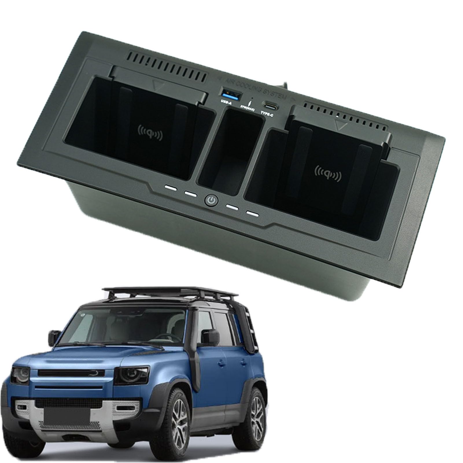 Caricabatterie Wireless per Auto per Defender 90 110 130 Tutti i Modelli Accessorio con Doppio Wireless da 15 W e USB da 27 W Qc3.0+Type-C Ricarica Rapida Regalo per la Famiglia