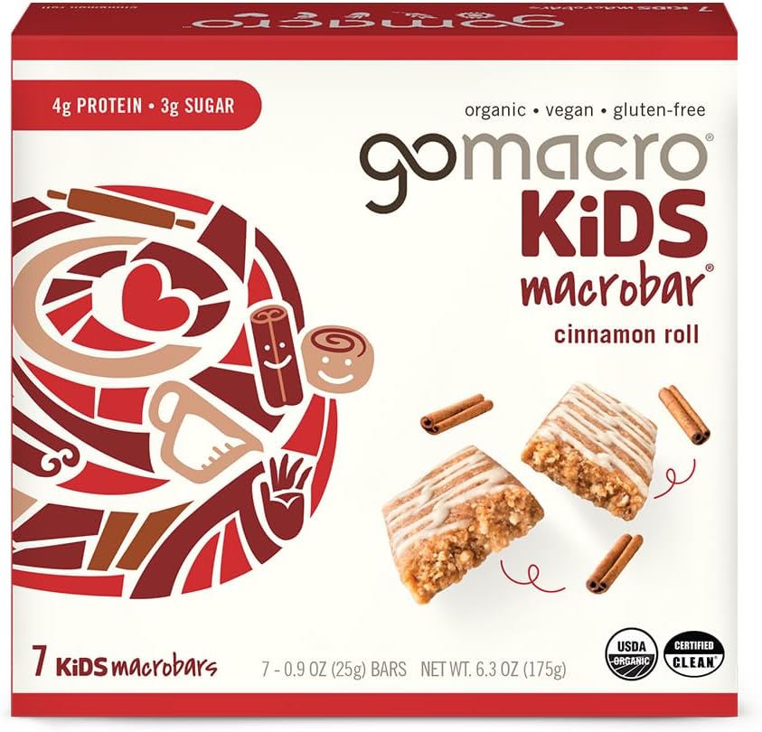 GoMacro Kids MacroBar Organic Vegan Snack Bars - Cinnamon Roll (0.9 Ounce Bars, 7 Count)