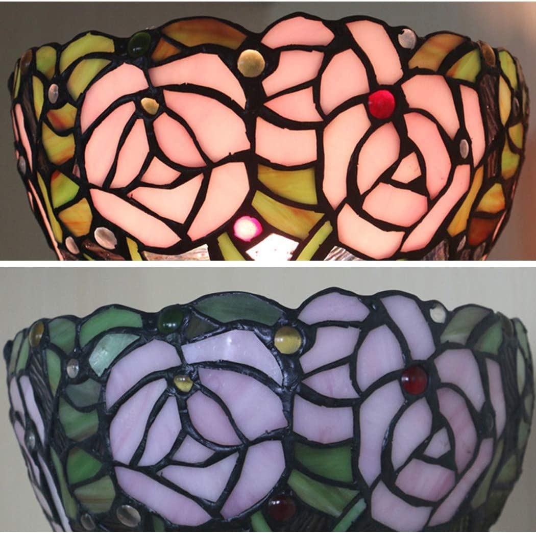 Małe lampy stołowe w stylu, kinkiety, lampa witrażowa z motywem róży, lampa korytarzowa z lustrem 8" z przodu, lampa przejściowa (kolor: A)