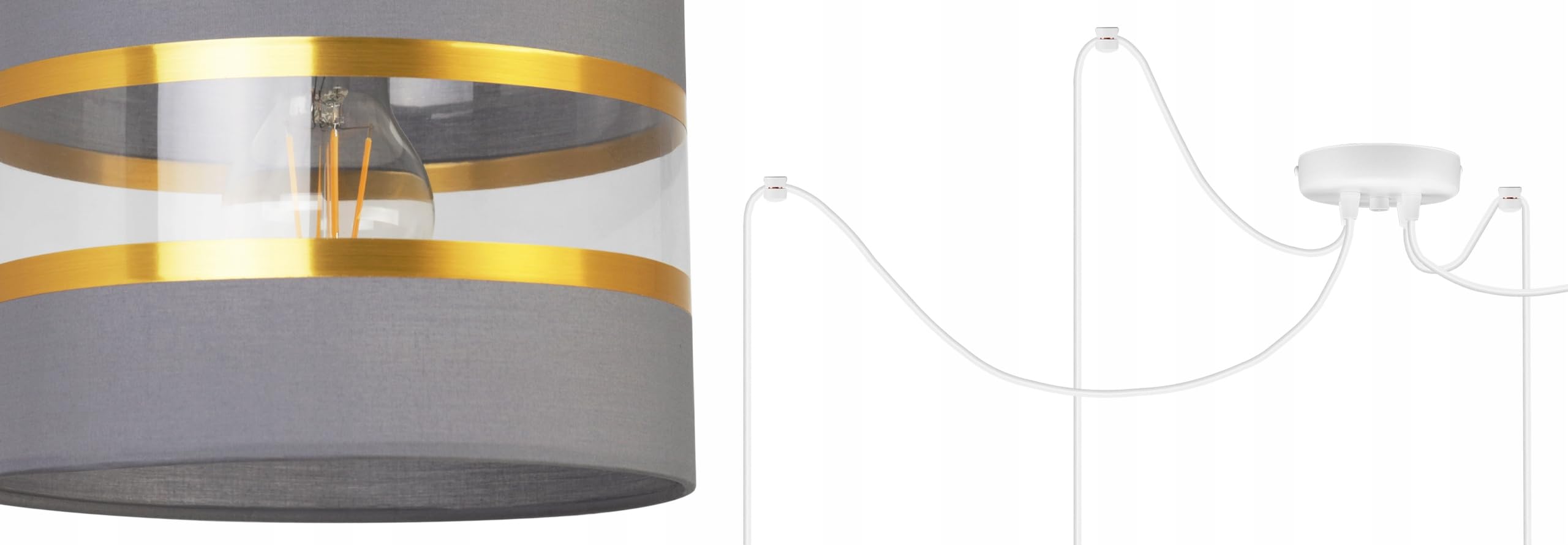 Light-Home Spider Elegance Deckenleuchte Pendelleuchte - Moderner Deckenleuchter für Schlafzimmer Wohnzimmer und Küche im Glamour - E27 mit 4 Lichtpunkten - Lampenschirm Stoff 20cm - Weiß und Grau