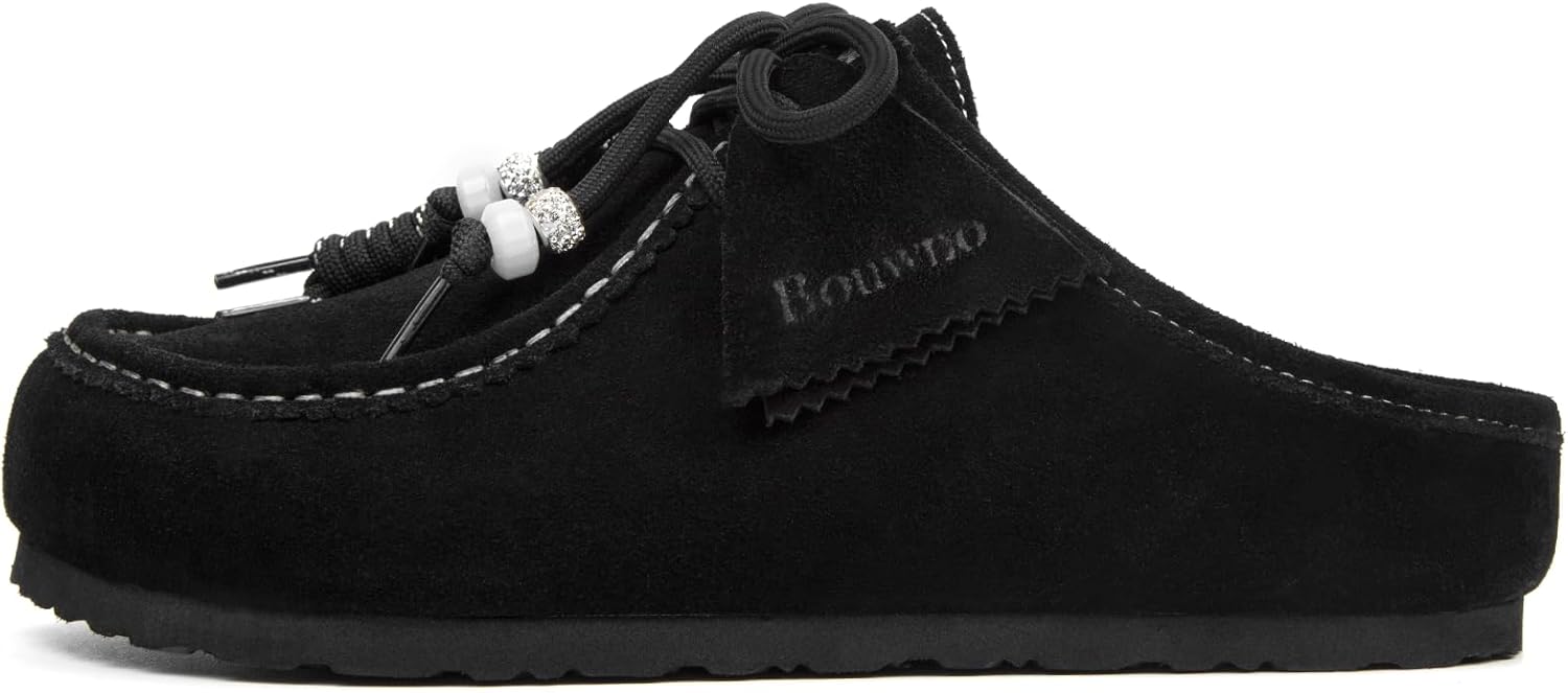 Genuine Leather Clogs for Women Beaded Suede Mules Slip-On Womens Sandals Non-Slip Outsole Casual Slide Slippers - Image 8