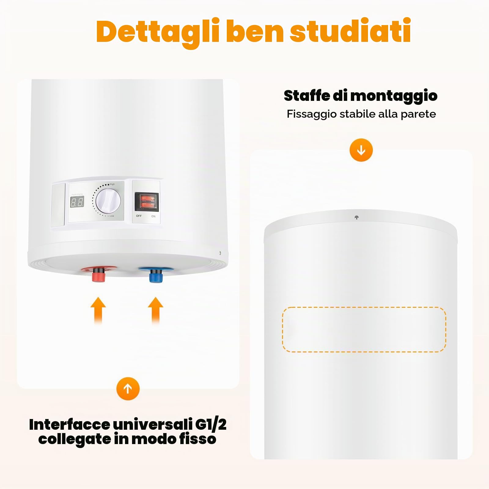 Scaldabagno elettrico da 80 l, 2000 W, scaldabagno elettrico da parete, potenza di riscaldamento, scaldabagno, regolatore di temperatura 25-75 °C, IPX4, per cucine, bagni, appartamenti