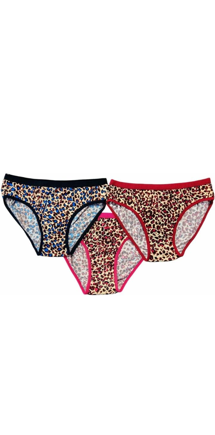 Women's Bikini Panties, Leopard Print, 3-Pack, Multi-Color with Black, Red, Pink Trim XL.Size-image-11
