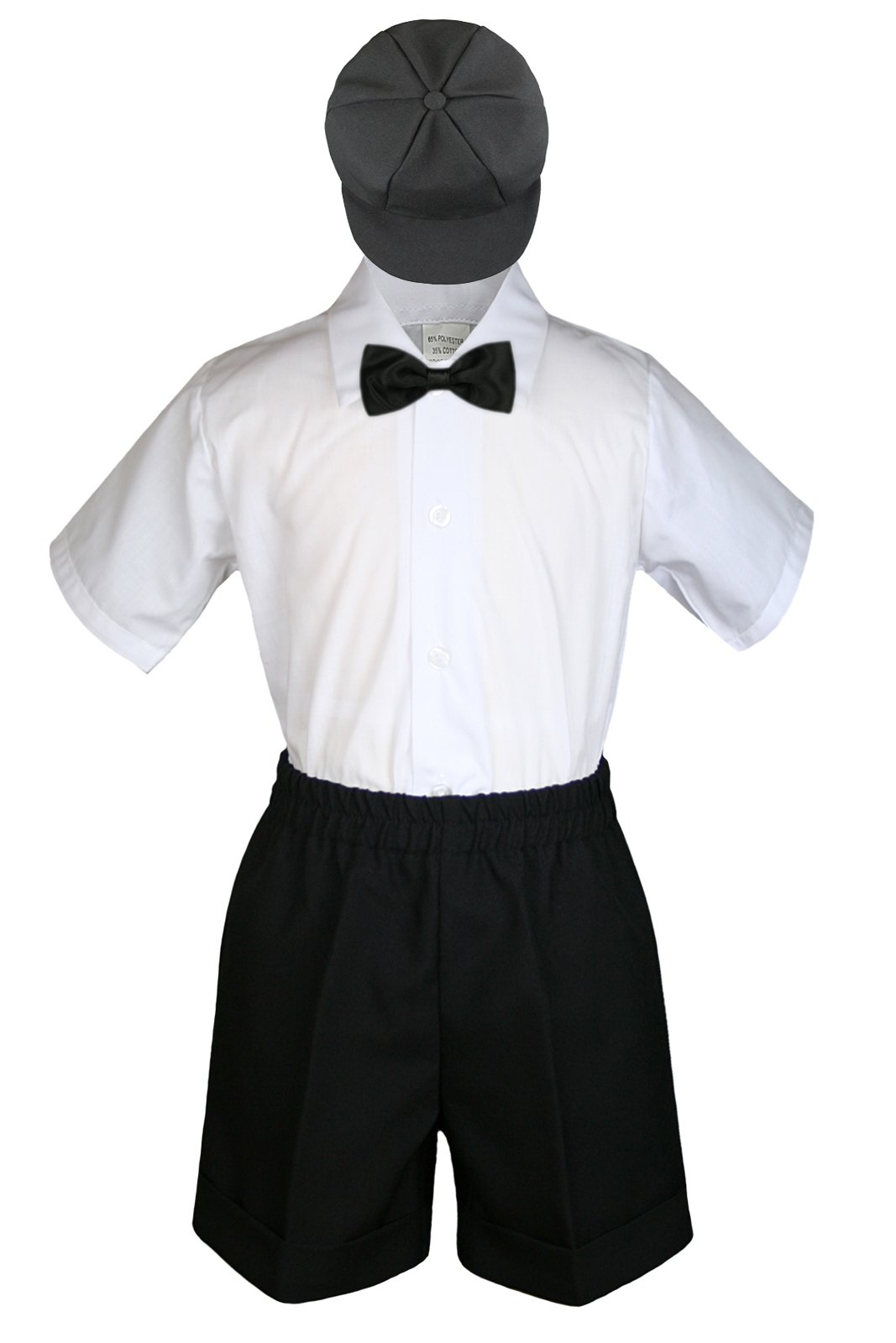 MILLTEX 4 Pieces Formal Party Wedding Color Satin Bow tie Shirt W/Hat Black Shorts Set New Born Baby Boy Toddler Sm-4T (4T, Black)