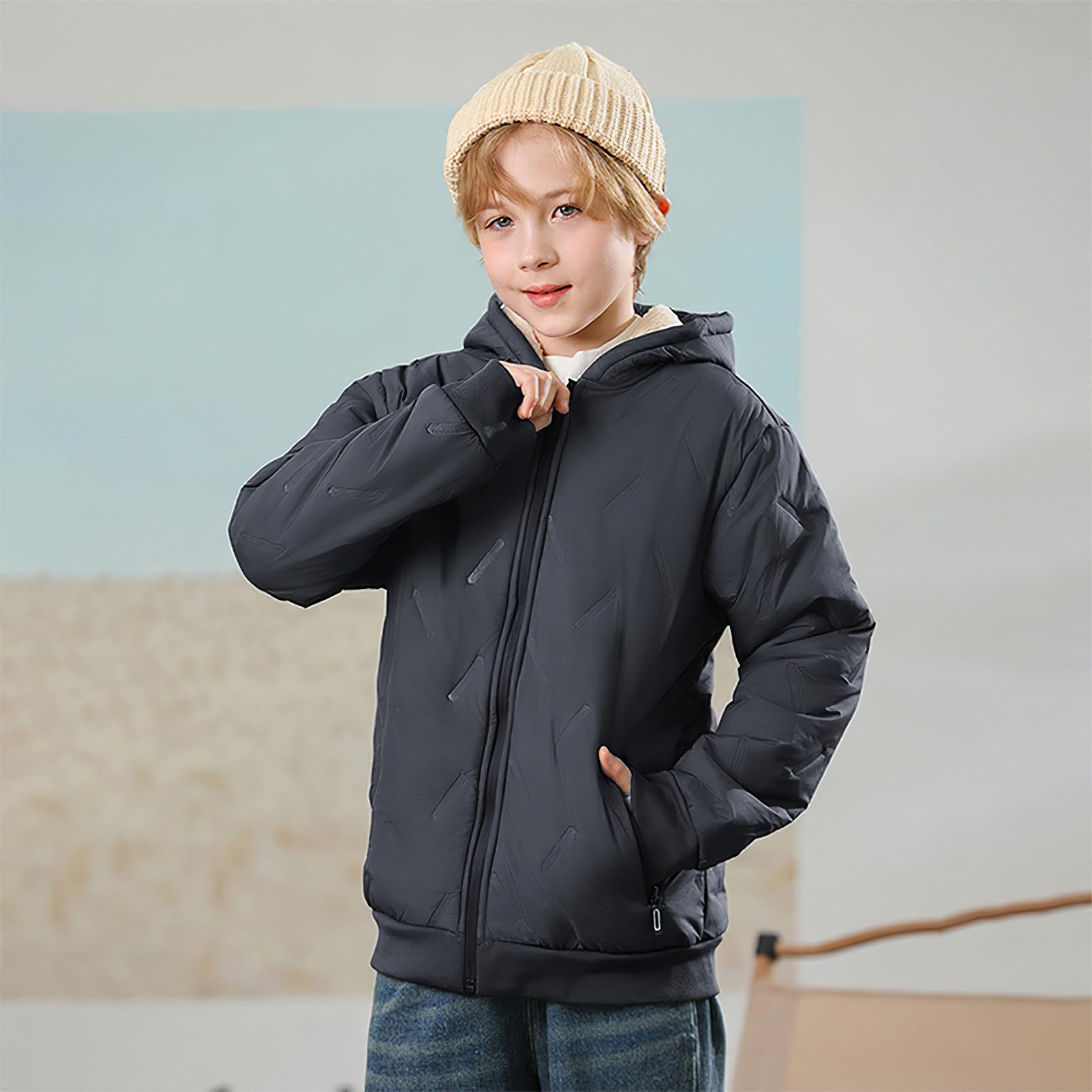 amropi Ensemble de Survêtement en Polaire pour Garçon Veste à Capuche Doublée de Fourrure Pantalon de Jogging Tenue de Hiver