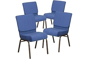 Flash Furniture 4 Pack Church Chairs in Blue Fabric: Durable Seating for...