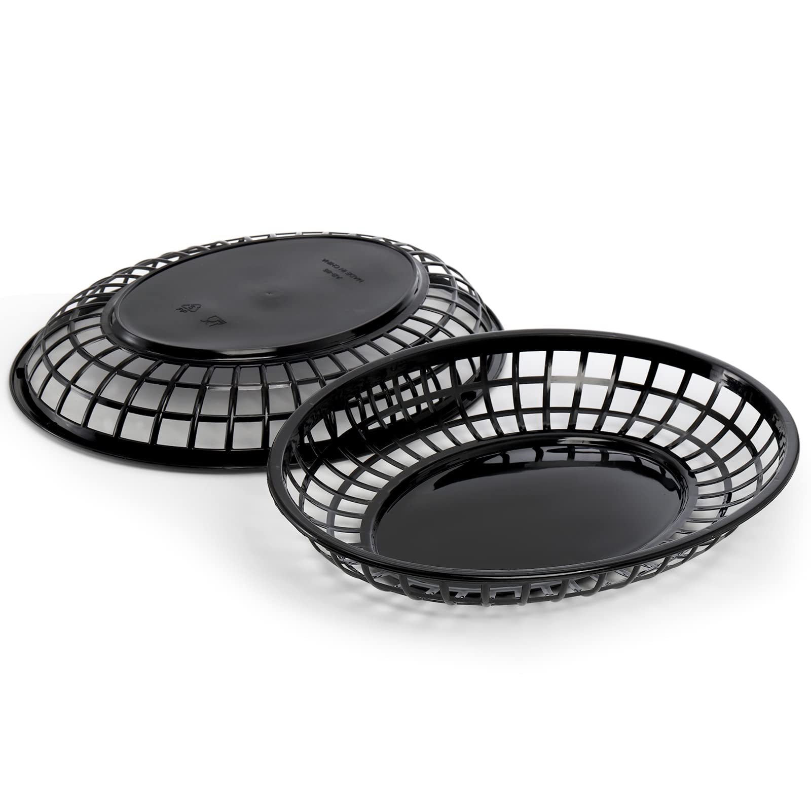 Kingrol 24 Pack Large Oval Plastic Fast Food Baskets for Restaurant, Kitchen, Office, Party, Picnic, 30 x 22 x 4 cm, Black